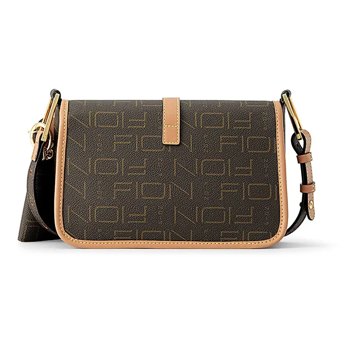 FION Canvas Bag Fashion Small Square Bag Niche Premium Combo Bag University Student Backpack Shoulder Bag Women's Brown-4