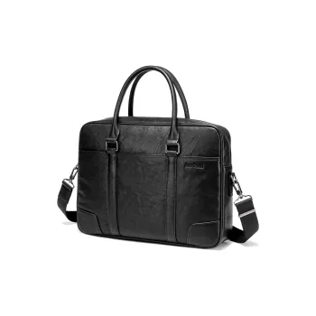 Ace Paul Vegetable Tanned Top Grain Cow Leather Commute Laptop Bag Tubas Men's Black