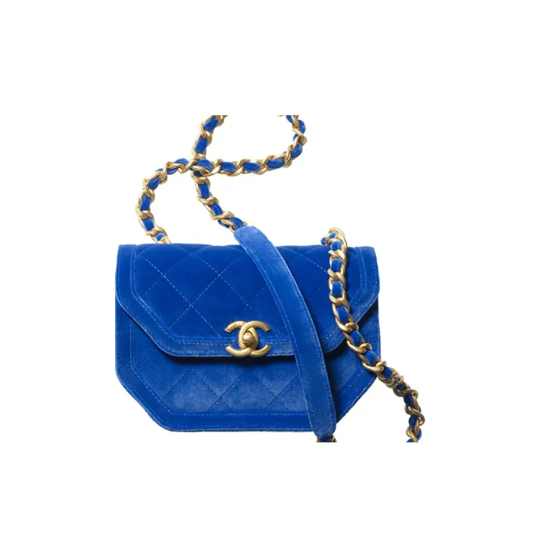 CHANEL Corduroy Shoulder Bag, Crossbody Bag Mini Women's Blue-2