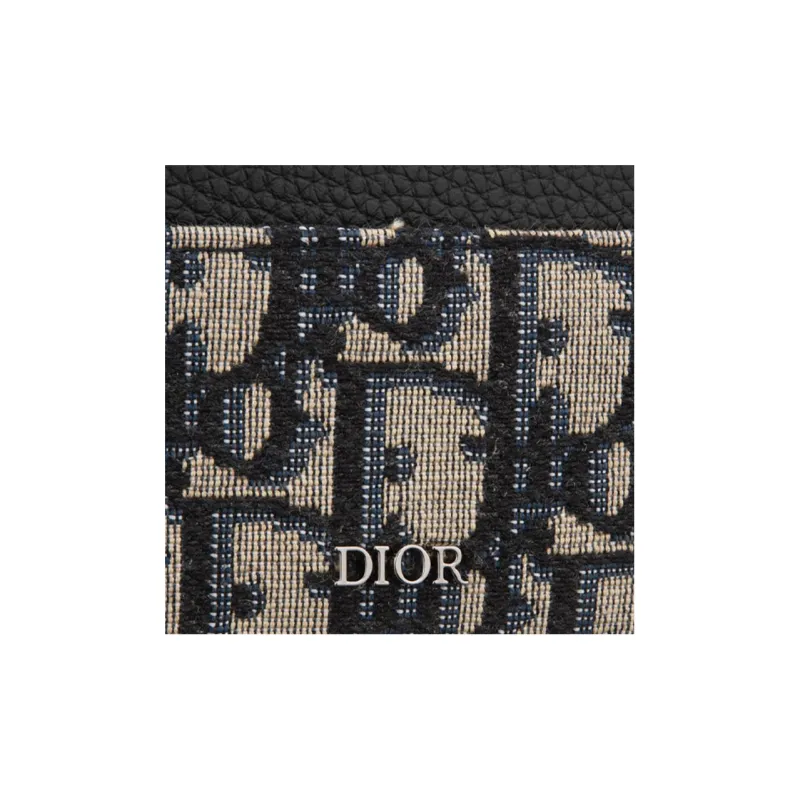 DIOR Embroidery Jacquard With Calfskin Card Holder Card Holder Men's Beige And Black-4