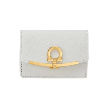 FERRAGAMO Hammered Texture Cow Leather Card Holder Women's White