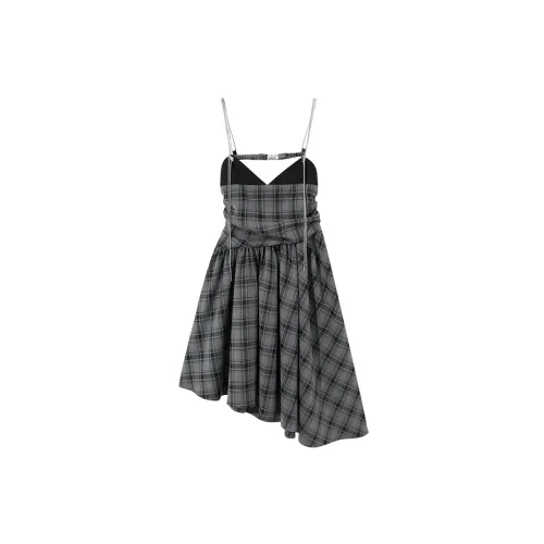 Ouyang Slip Dresses Women's Gray Plaid