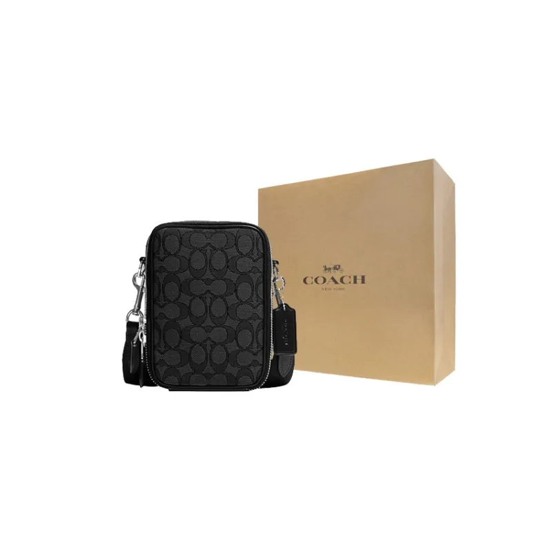 COACH Stanton Fabric With Cow Leather Shoulder Bag Crossbody Bag Men's Black-4