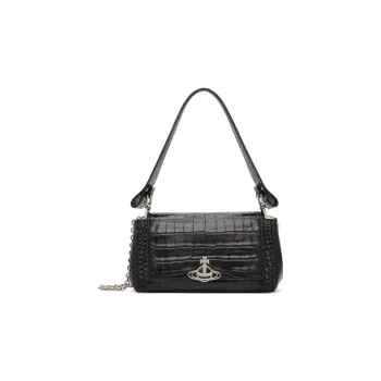 Vivienne Westwood Crocodile Pattern Leather Shoulder Bag, Baguette Bag, Handbag, Shoulder Bag Medium Size Women's Black
