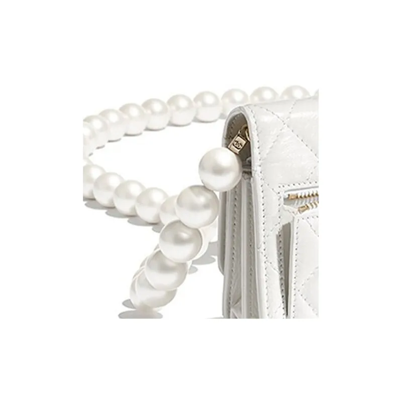 CHANEL Leather Card Holder, Coin Purse Women's White-3