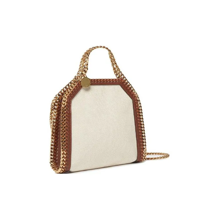 Stella McCartney Falabella Polyester Tote Bag, Shopping Bag, Irregular Shaped Bag, Handbag Women's White & Umber-4