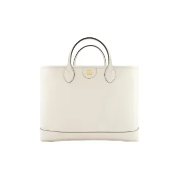 GUCCI Ophidia Leather Tote Bag Shopping Bag Handbag Medium Size Women's White