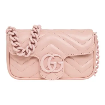 GUCCI GG Marmont V Shaped Quilted Leather Flap Bag Chain Bag Shoulder Bags Fanny Pack Women's Light Pink