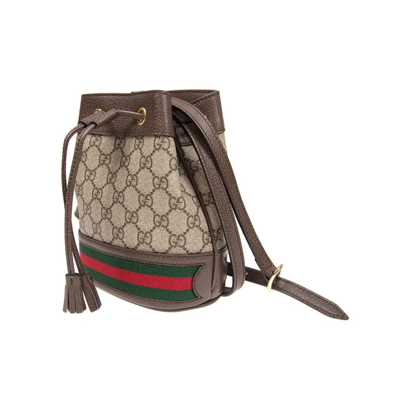 GUCCI Ophidia Canvas With Leather Bucket Bags Crossbody Bag Shoulder Bag Women's Ebony-1