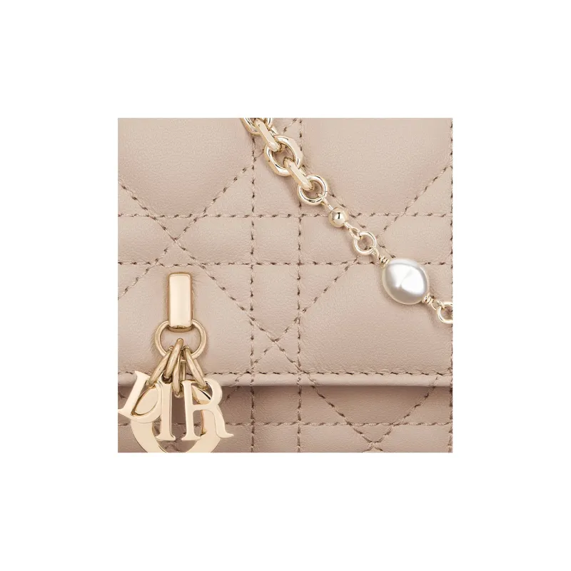 DIOR Lady Dior Sheepskin Clutch One Shoulder Crossbody Cell Phone Pouch Women's Caramel Beige-5