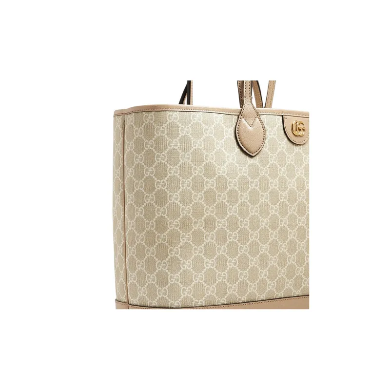 GUCCI Ophidia Canvas With Leather Tote Bag, Shopping Bag, Handbag Medium Size Women's Beige/White-3