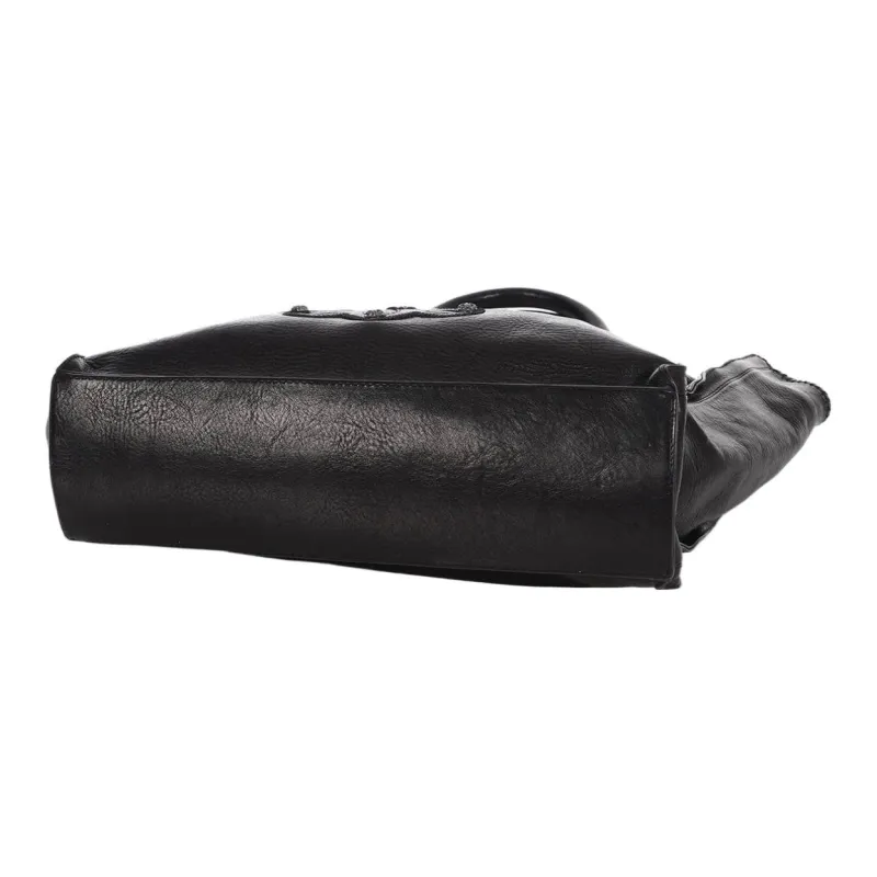 Chrome Hearts Leather Tote Bag Shopping Bag Shoulder Bag Handbag Women's Black-5