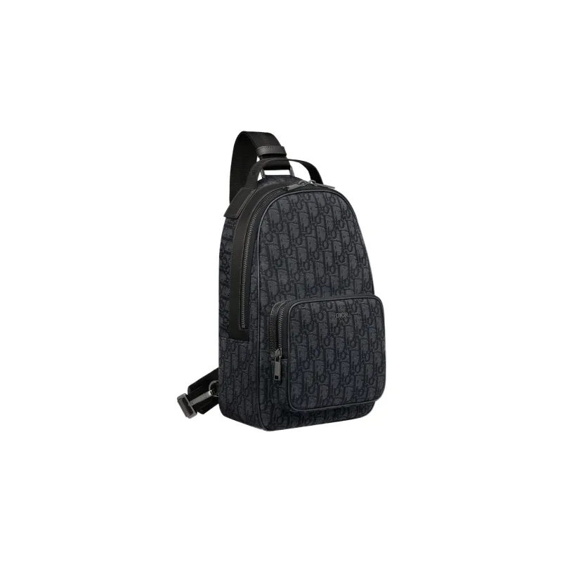 DIOR Oblique Jacquard Fabric Crossbody Bag Shoulder Bag Mini Men's Black-1