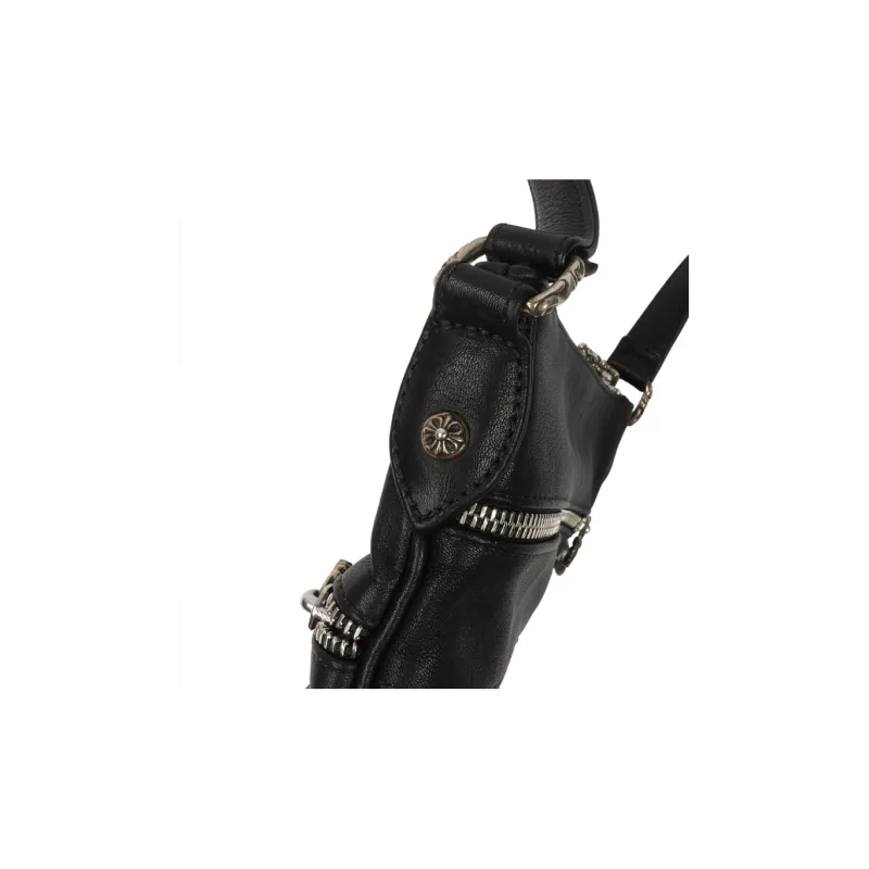 Chrome Hearts Leather Shoulder Bag Crossbody Bag Unisex Black-4