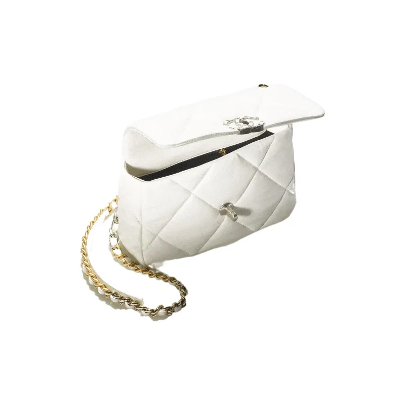 CHANEL 19Bag Lambskin Shoulder Bag, Crossbody Bag Medium Size Women's White-2
