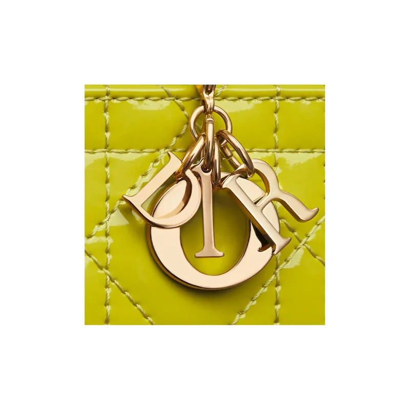 DIOR Lady Dior Patent Leather Calfskin Money Clip Card Holder Card Case Women's Lime Yellow-3