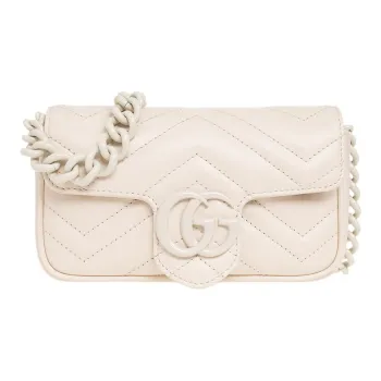 GUCCI GG Marmont V Shaped Quilted Leather Flap Bag Chain Bag Shoulder Bags Fanny Pack Women's White