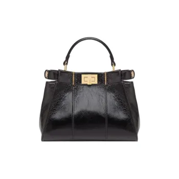 FENDI Peekaboo Lambskin Shoulder Bag Crossbody Bag Handbag Mini Women's Black