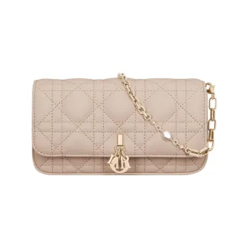 DIOR Lady Dior Sheepskin Clutch One Shoulder Crossbody Cell Phone Pouch Women's Caramel Beige