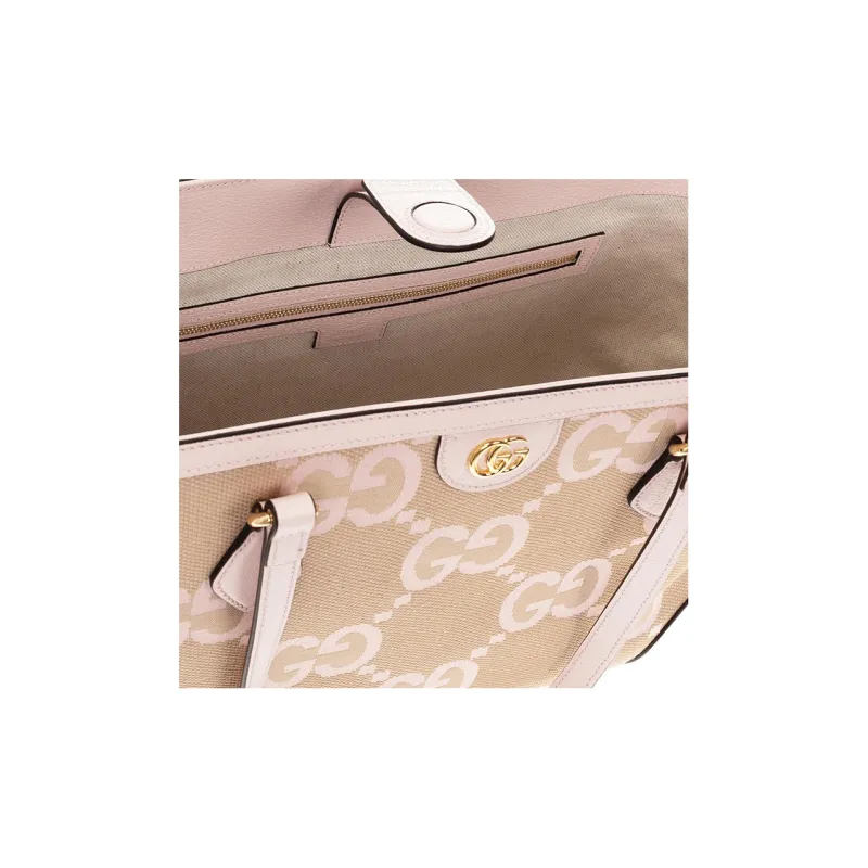GUCCI Ophidia Canvas With Leather Tote Bag, Shopping Bag, Canvas Bag, Handbag Medium Size Women's Camel/Pink-3