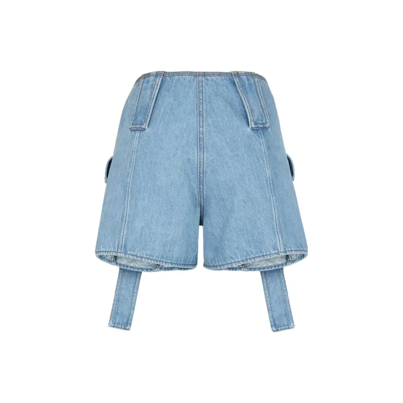FENDI Ff Baguette Buckled Denim Shorts-1