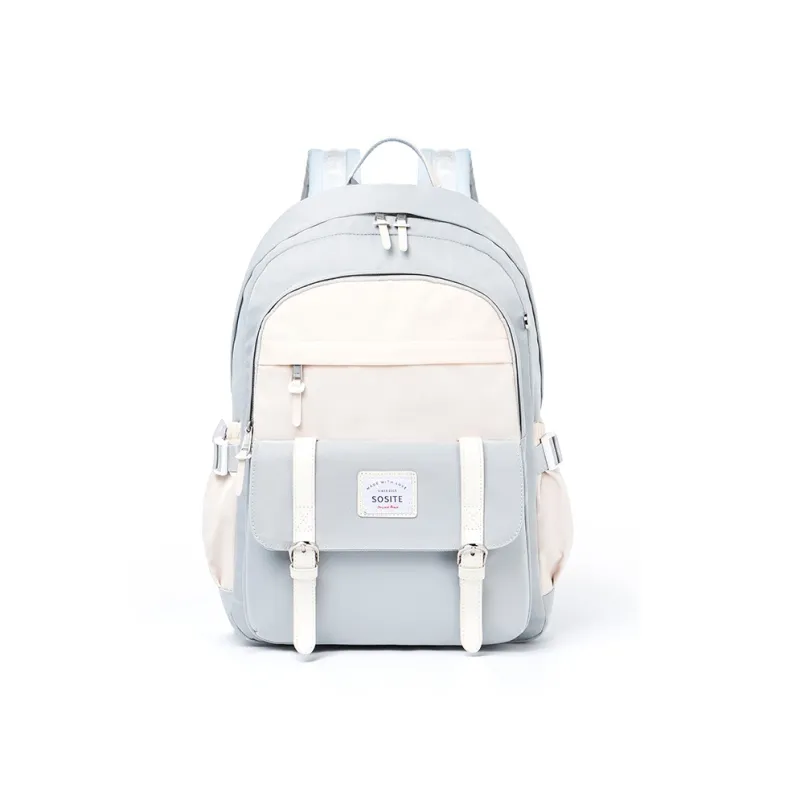 SOSITE Nylon Laptop Bag Backpack Medium Size Unisex Blue & Ecru/Black & White/Black & Purple-0