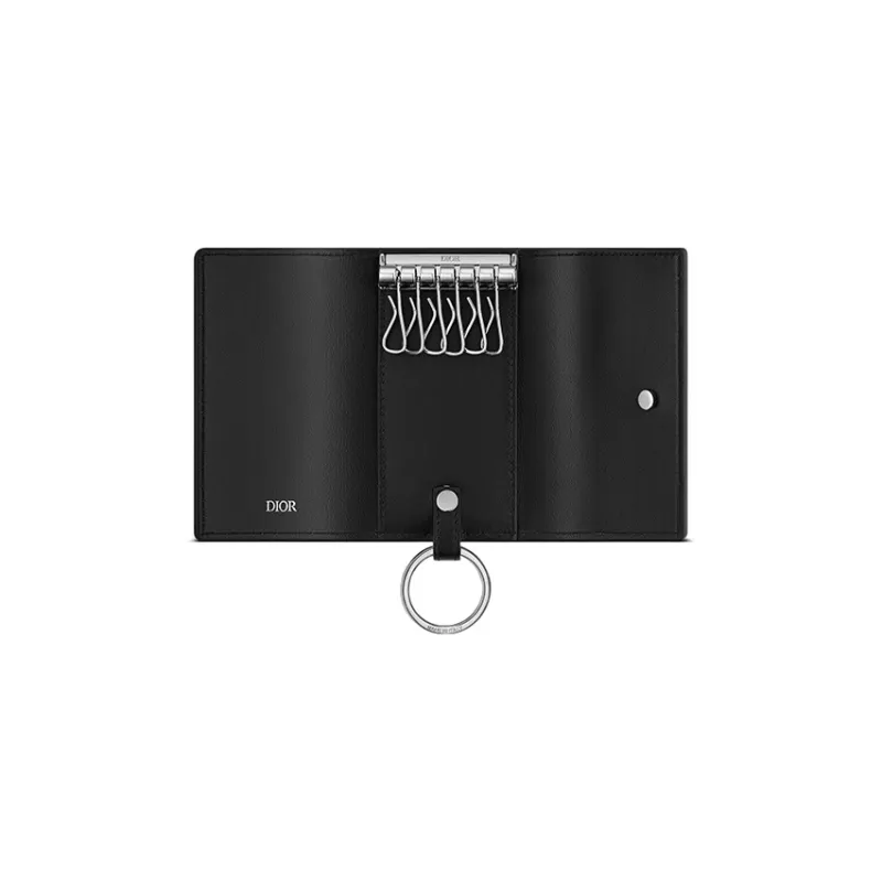 DIOR Oblique Galaxy Smooth Calfskin Key Pouch Men's Black-3