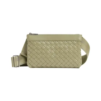 Bottega Veneta Intrecciato Sheepskin Messenger Bag Crossbody Bag Shoulder Bag Men's Stone Gray White
