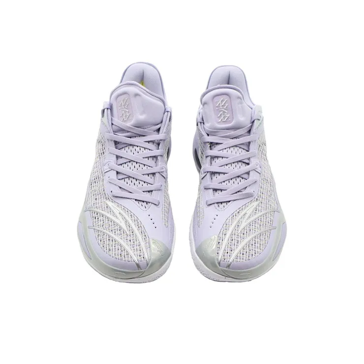 Anta Frivolous Series 4 Slip Resistant Cushioning Wear Resistant Low Top Basketball Shoes Men's Purple Yellow White-3