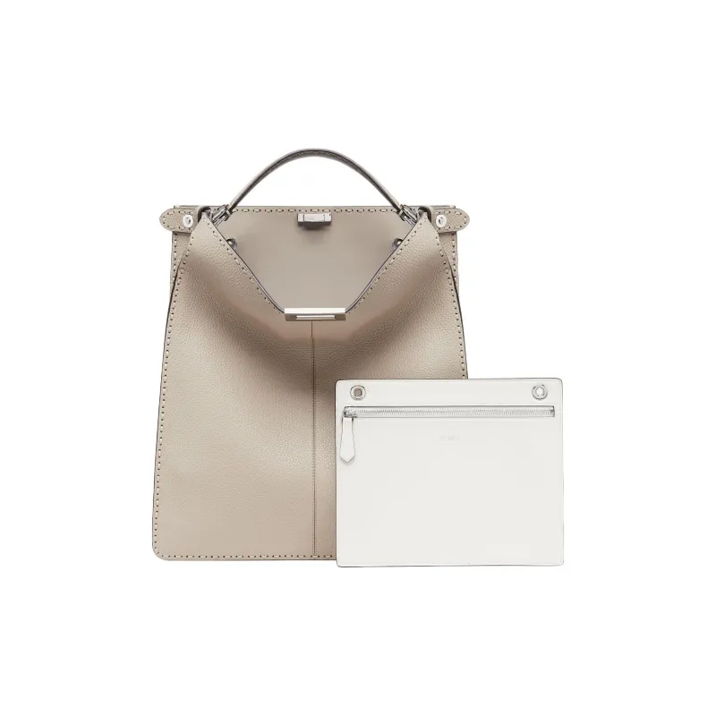 FENDI Peekaboo ISeeU Smooth Calf Leather Tote Bag Shopping Bag Shoulder Bag Crossbody Bag Handbag Men's Light Brown-2