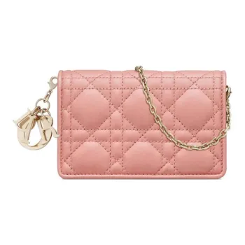 DIOR Lady Dior Sheepskin Clutches Shoulder Bag Crossbody Bag Women's Pink