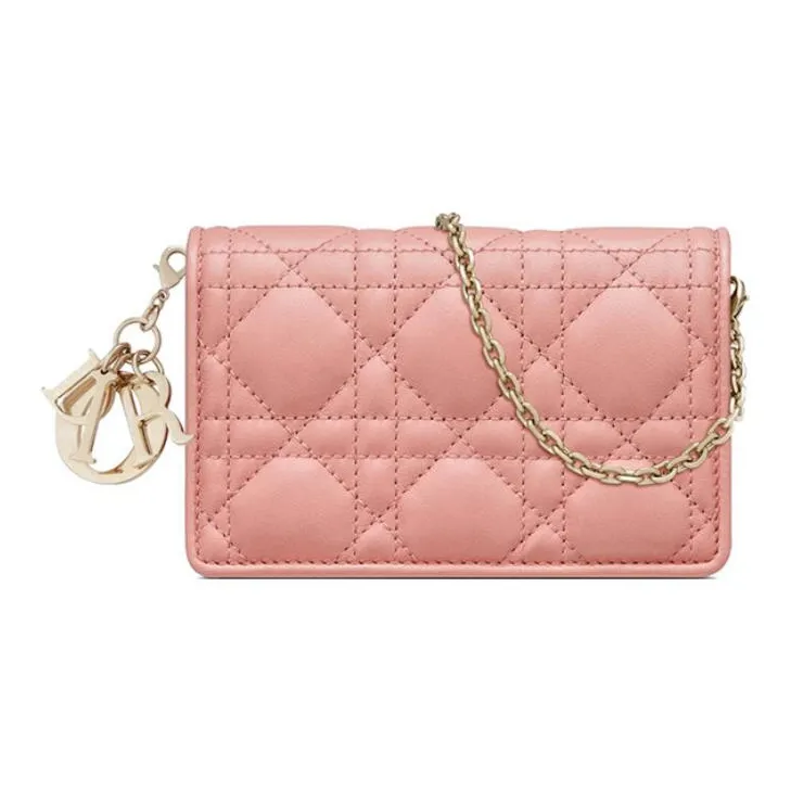 DIOR Lady Dior Sheepskin Clutches Shoulder Bag Crossbody Bag Women's Pink-0