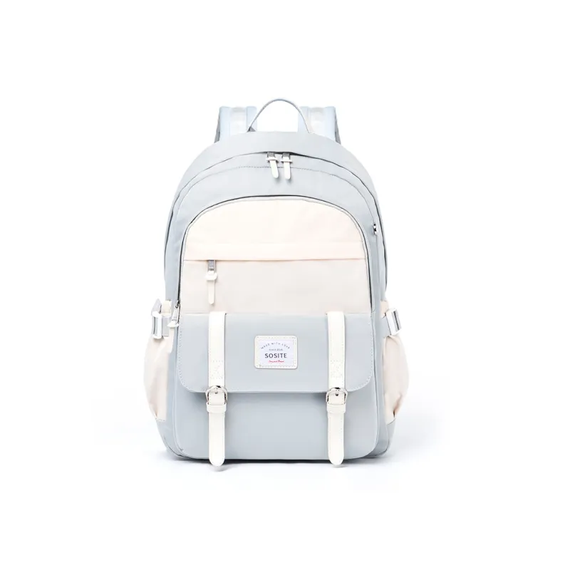 SOSITE Nylon Laptop Bag Backpack Medium Size Unisex Blue & Ecru/Black & White/Black & Purple-9