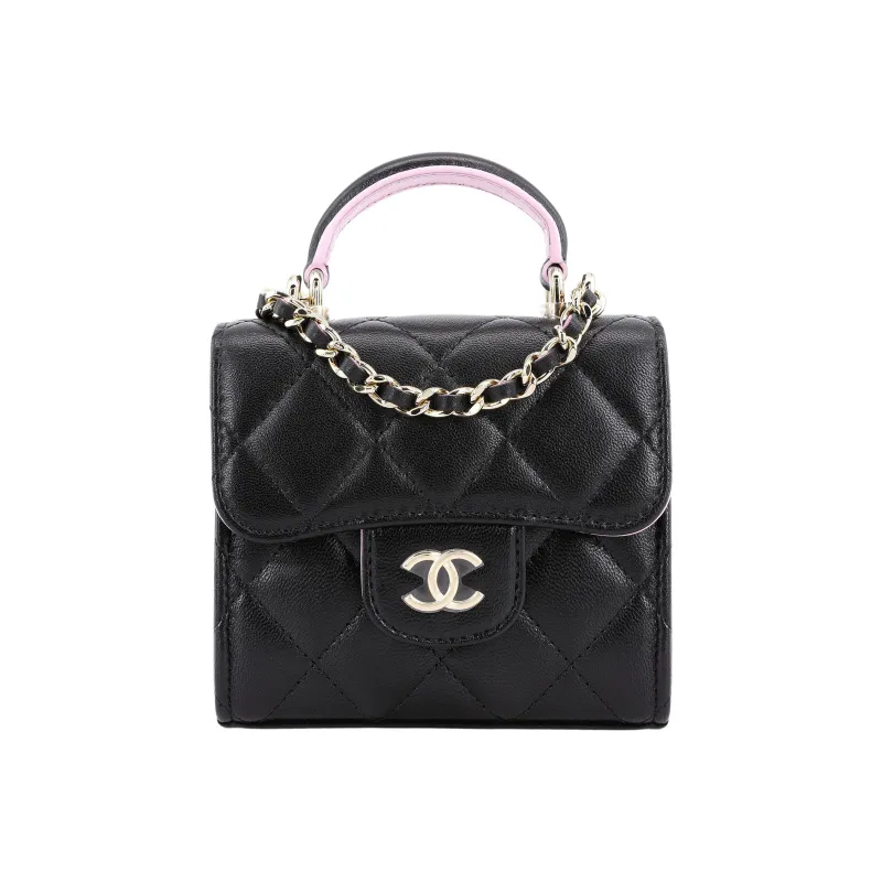 CHANEL Sheepskin Clutch, Shoulder Bag, Crossbody Bag Women's Pink & Black-0