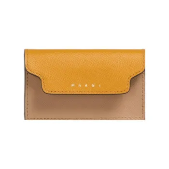 MARNI Cross Grain Cow Leather Card Holder Women's Orange/Beige