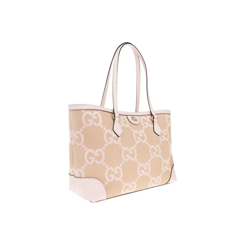 GUCCI Ophidia Canvas With Leather Tote Bag, Shopping Bag, Canvas Bag, Handbag Medium Size Women's Camel/Pink-1