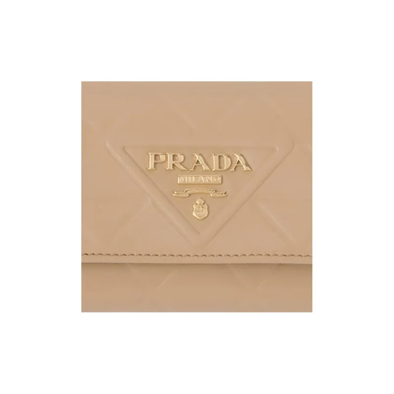 PRADA Leather Wallet Mini Women's Sand Beige Yellow-4
