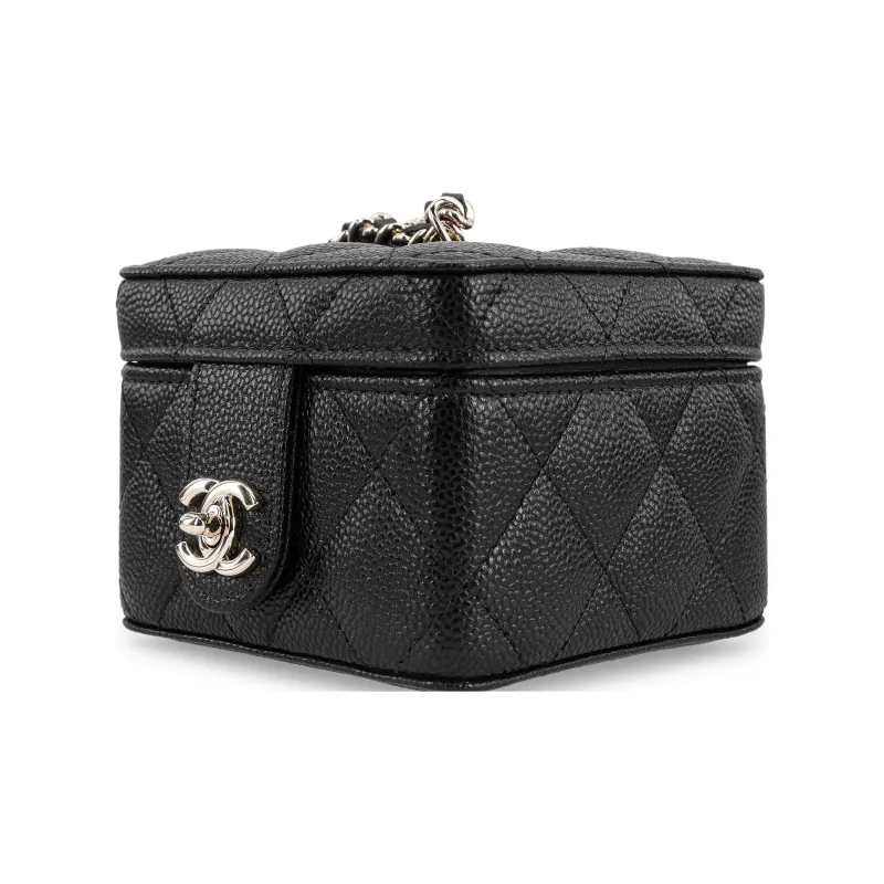 CHANEL Litchi Grain Cow Leather Small Square Bag Handbag Women's Black-1