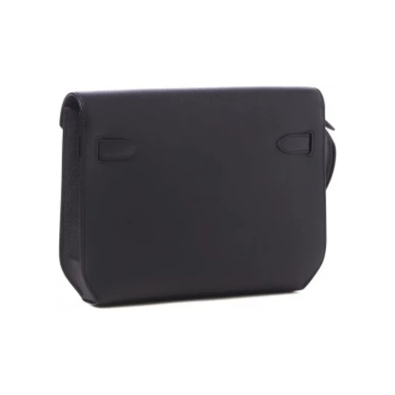 HERMES Kelly Depeches Evergrain Cow Leather Clutch Men's Noir Black-4