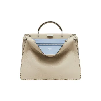 FENDI Peekaboo ISeeU Calfskin Shoulder Bag Crossbody Bag Handbag Medium Size Men's Light Beige