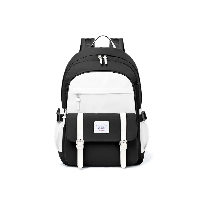 SOSITE Nylon Laptop Bag Backpack Medium Size Unisex Blue & Ecru/Black & White/Black & Purple-11