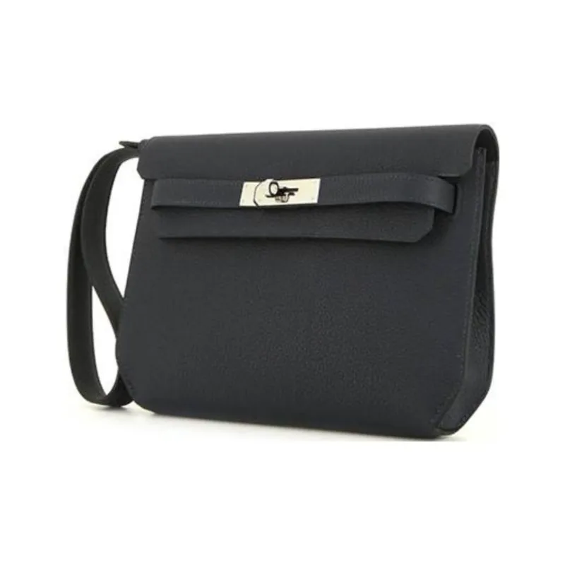 HERMES Kelly Depeches Evergrain Cow Leather Clutch Men's Noir Black-3