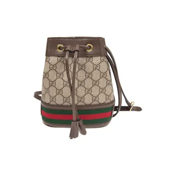 GUCCI Ophidia Canvas With Leather Bucket Bags Crossbody Bag Shoulder Bag Women's Ebony