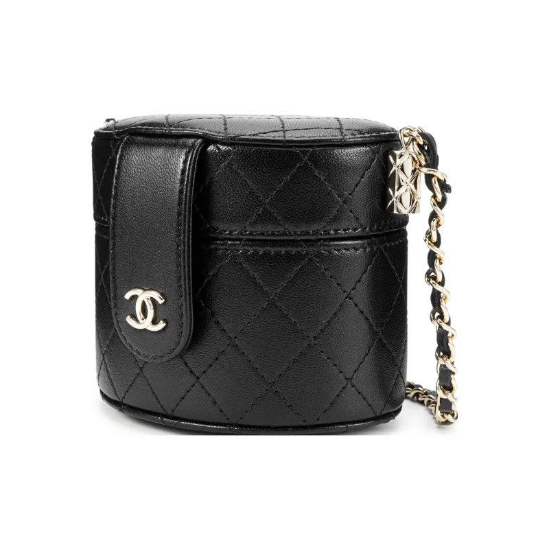 CHANEL Sheepskin Cylinder Bag, One Shoulder Crossbody Bag, Shoulder Bag Women's Black-1
