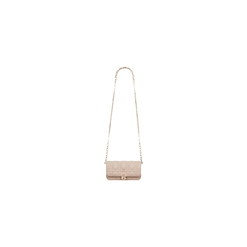 DIOR Lady Dior Sheepskin Clutch One Shoulder Crossbody Cell Phone Pouch Women's Caramel Beige-4