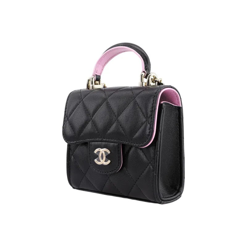 CHANEL Sheepskin Clutch, Shoulder Bag, Crossbody Bag Women's Pink & Black-1