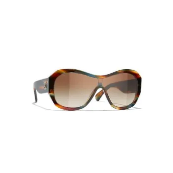 CHANEL Acetate Irregular Shape Sunglasses Women's Brown