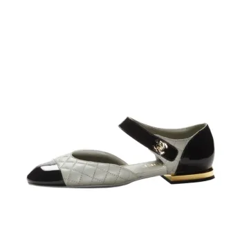 CHANEL Chunky Heel Mary Jane Shoes Women's Black Gray