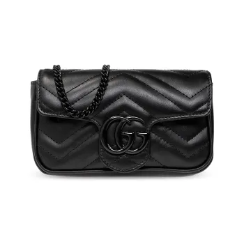 GUCCI GG Marmont Leather Shoulder Bag Crossbody Bag Extra Mini Women's Black