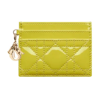 DIOR Lady Dior Patent Leather Calfskin Money Clip Card Holder Card Case Women's Lime Yellow